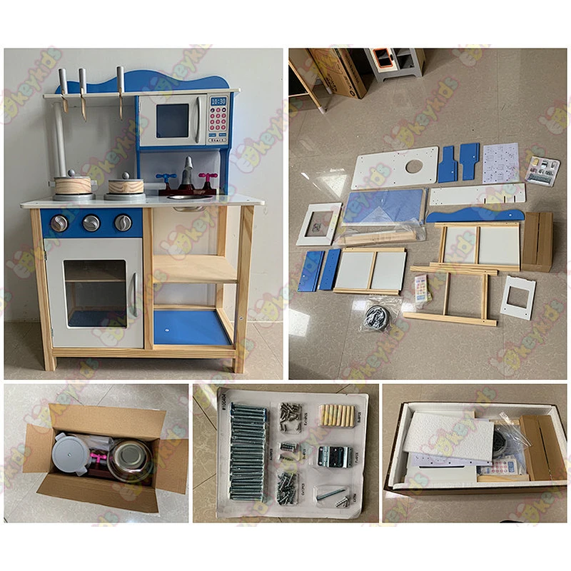 New sale simulation play wooden blue toy kitchen for kids W10C404B