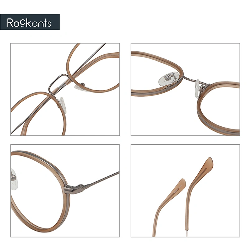 Rock ants main product classic design round acetate metal glasses handmade optical eyeglasses frames