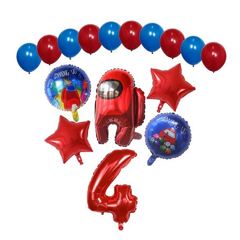 16pcs Among Us Foil Balloons Set Red Blue 30inch Number Globos Video Game Theme Party Happy Birthday Party Decorations Kids Toys