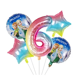 5Pcs Number Balloon Elsa Anna Disney Frozen Princess Helium Balloons Baby Shower Girl Globos Birthday Party Decoration Kids Toys