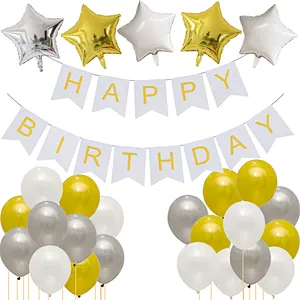 Happy Birthday Flag Banner Star Foil Balloon Set Birthday Baby Shower Party Decoration Globos