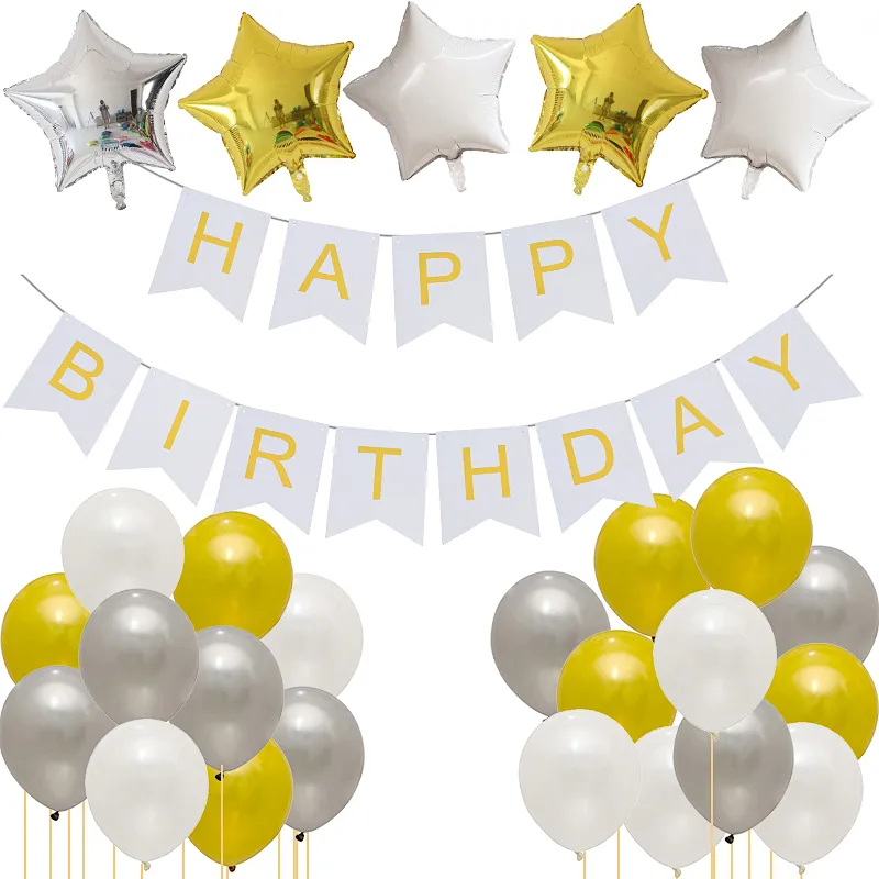 Happy Birthday Flag Banner Star Foil Balloon Set Birthday Baby Shower Party Decoration Globos