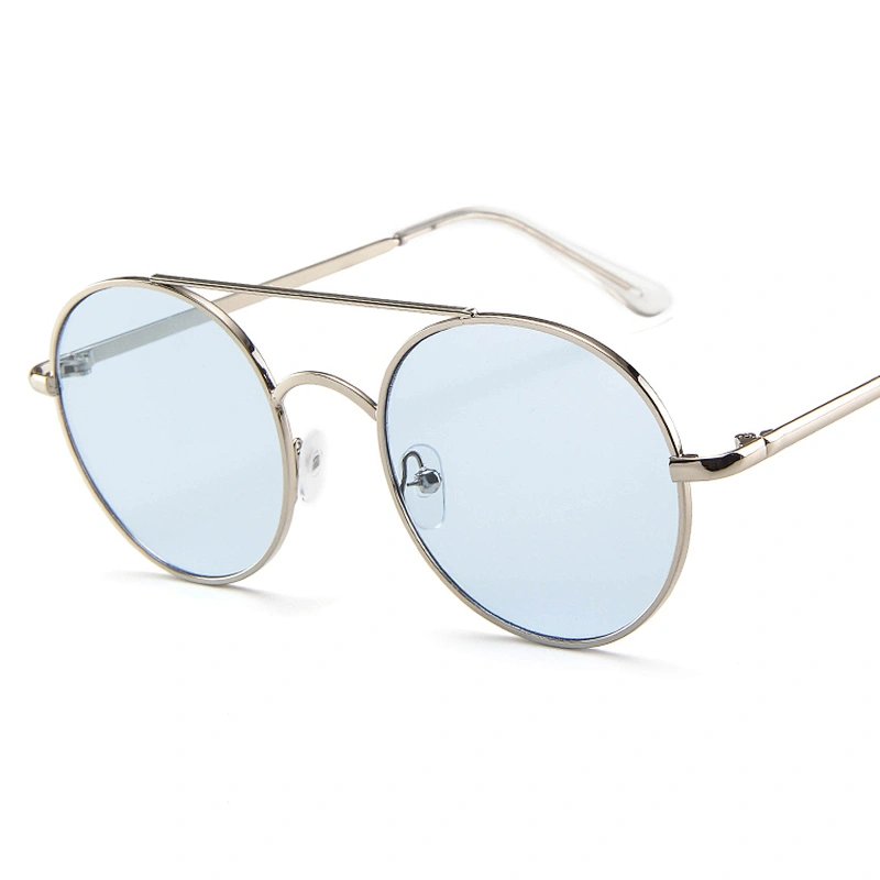 2021 High-End Exquisite Double Bridge Round Unisex Flat Top UV400 Sunglasses Sun Glasses