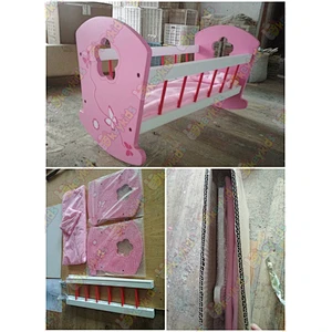 Top sale kids wooden toy 18 inch doll bed for wholesale W06B052