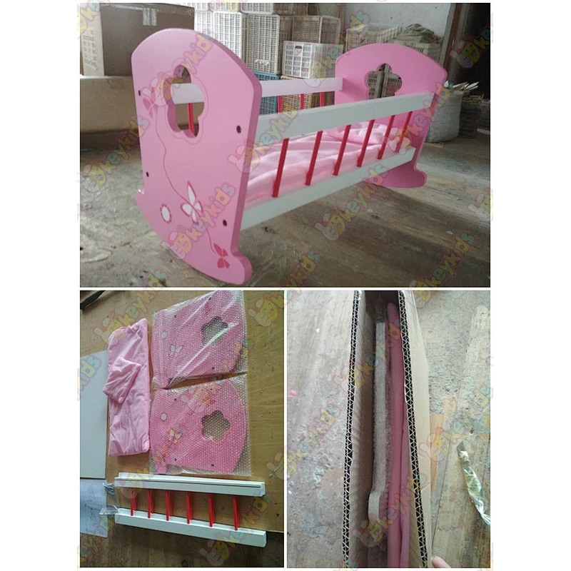 Top sale kids wooden toy 18 inch doll bed for wholesale W06B052