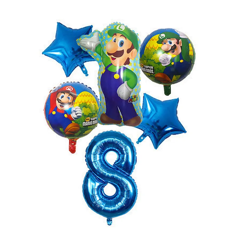 6pcs Super Mario Balloon Latex Mario Bros Balloons For 1 2 3 4 5 6 Birthday Party Decor Baby Shower Lugis Mario Ballons Kids Toy