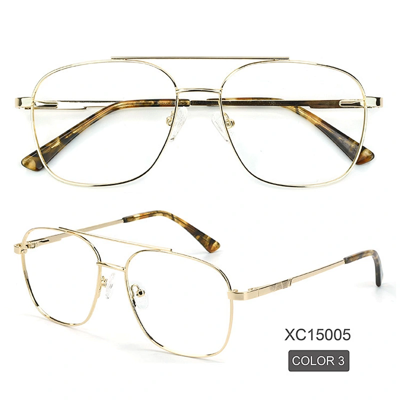 Double bridge big frame eyeglasses men retro gold temple oversized optical glasses