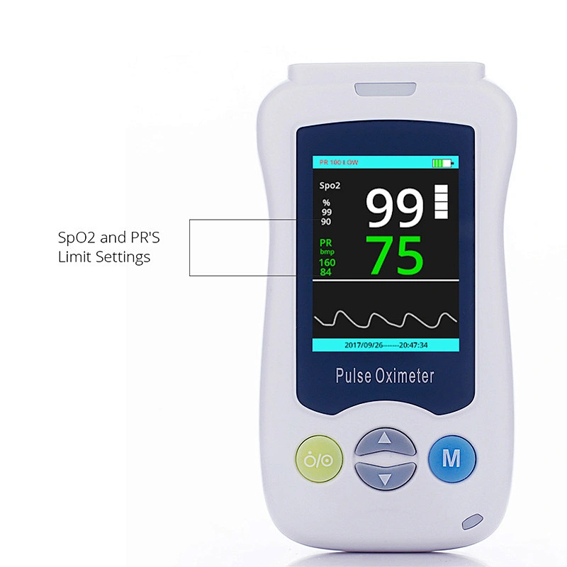 Hand-held pulse oximeter for adults, children and newborns with finger clip pulse oximetry monitor