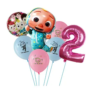 7Pcs Cocomelon Latex Balloon Foil Number Ballon Baby Shower Birthday Party Decoration Kids Early Education Cartoon Gift Supplies