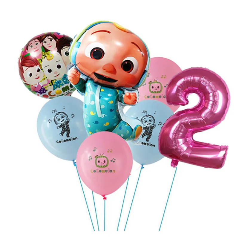 7Pcs Cocomelon Latex Balloon Foil Number Ballon Baby Shower Birthday Party Decoration Kids Early Education Cartoon Gift Supplies