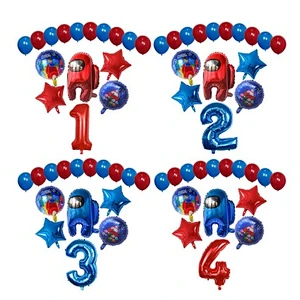 16pcs Among Us Foil Balloons Set Red Blue 30inch Number Globos Video Game Theme Party Happy Birthday Party Decorations Kids Toys