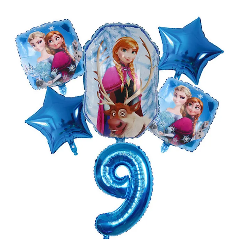 6Pcs Elsa Disney Frozen Princess Helium Balloons Number Baby Shower Girl Foil Globos Birthday Party Decorations Kids Toys Gift