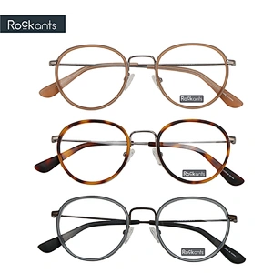 Rock ants main product classic design round acetate metal glasses handmade optical eyeglasses frames