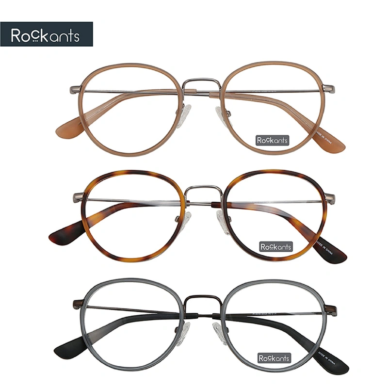 Rock ants main product classic design round acetate metal glasses handmade optical eyeglasses frames