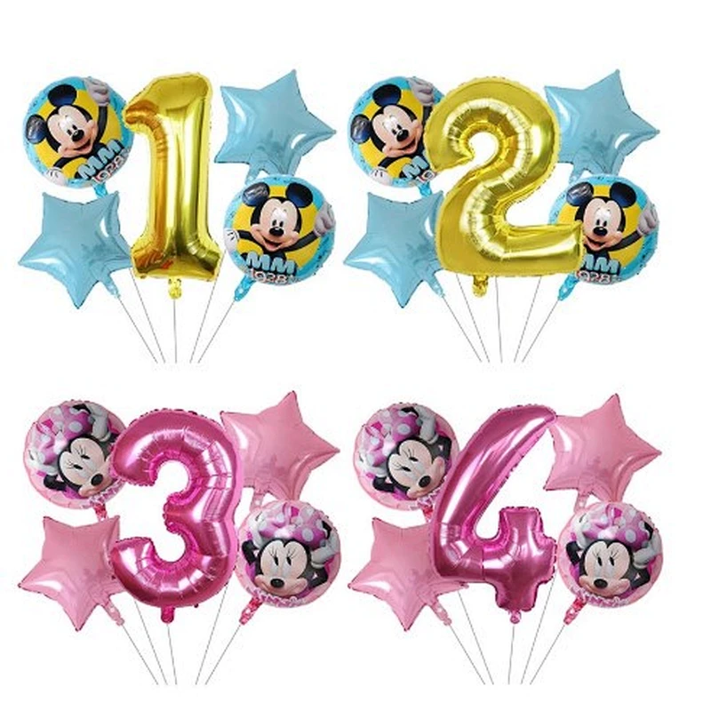 5pcs 18inch Mickey Minnie Foil Balloons Set Pink Gold 30inch Number Globos Baby Shower Kids Happy Birthday Party Decoration Toys