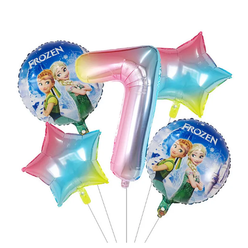 5Pcs Number Balloon Elsa Anna Disney Frozen Princess Helium Balloons Baby Shower Girl Globos Birthday Party Decoration Kids Toys