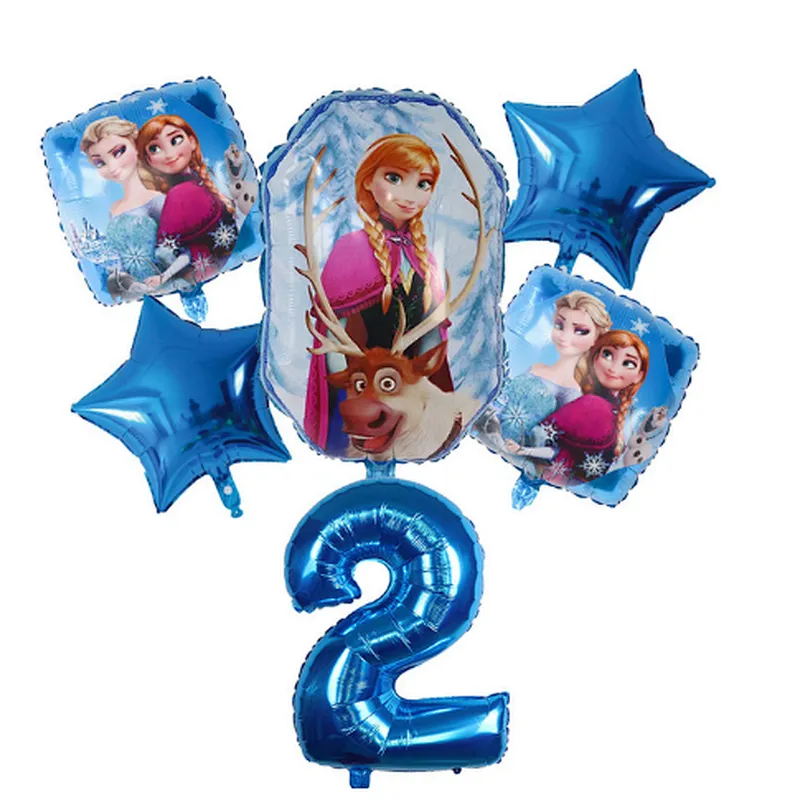 6Pcs Elsa Disney Frozen Princess Helium Balloons Number Baby Shower Girl Foil Globos Birthday Party Decorations Kids Toys Gift