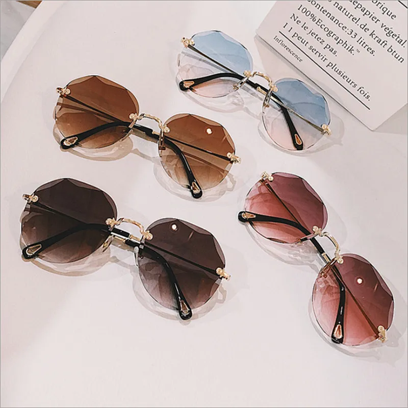 UV400 Oversized Shades Sun glasses Sunglasses Lady Female Women 2021 brand design trendy Rimless sunglasses