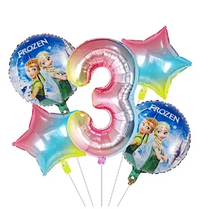 5Pcs Number Balloon Elsa Anna Disney Frozen Princess Helium Balloons Baby Shower Girl Globos Birthday Party Decoration Kids Toys