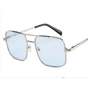 Double bridge green blue lens fashion oversized metal men sunglasses