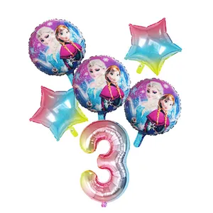 Disney Frozen Princess Elsa Helium Balloons Gradient Number Baby Shower Party Decoration Balloons Kids Birthday Air Globos