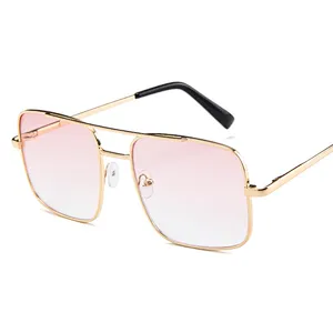 Double bridge green blue lens fashion oversized metal men sunglasses