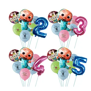 7Pcs Cocomelon Latex Balloon Foil Number Ballon Baby Shower Birthday Party Decoration Kids Early Education Cartoon Gift Supplies