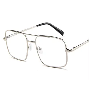Double bridge green blue lens fashion oversized metal men sunglasses