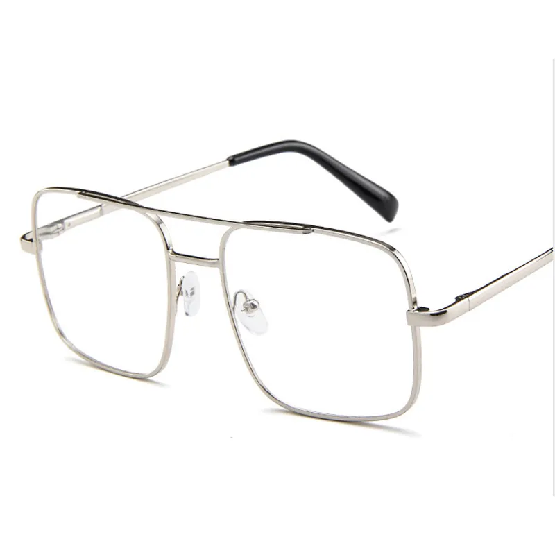 Double bridge green blue lens fashion oversized metal men sunglasses