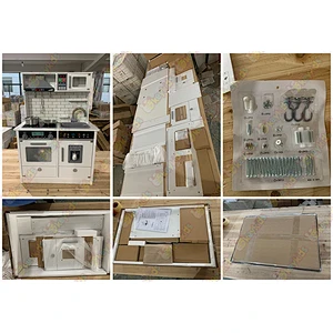 Ready to ship large white wooden kitchen play set with light and sound W10C493B