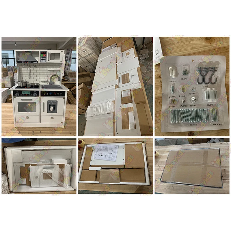 Ready to ship large white wooden kitchen play set with light and sound W10C493B