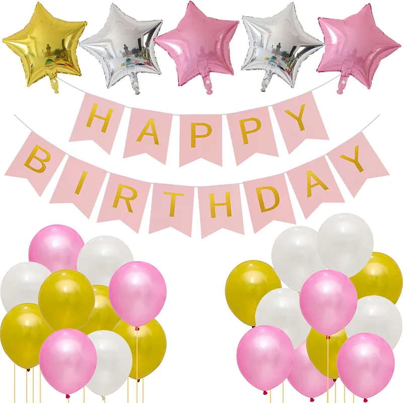 Happy Birthday Flag Banner Star Foil Balloon Set Birthday Baby Shower Party Decoration Globos