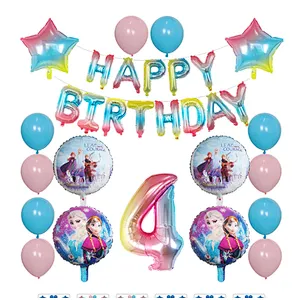 Elsa Disney Frozen Princess Blue Balloon Set Happy Birthday Letter Banner Number Foil Balloon And Latex Balloon Aluminum Film Globos For Children Birthday Party Decorations