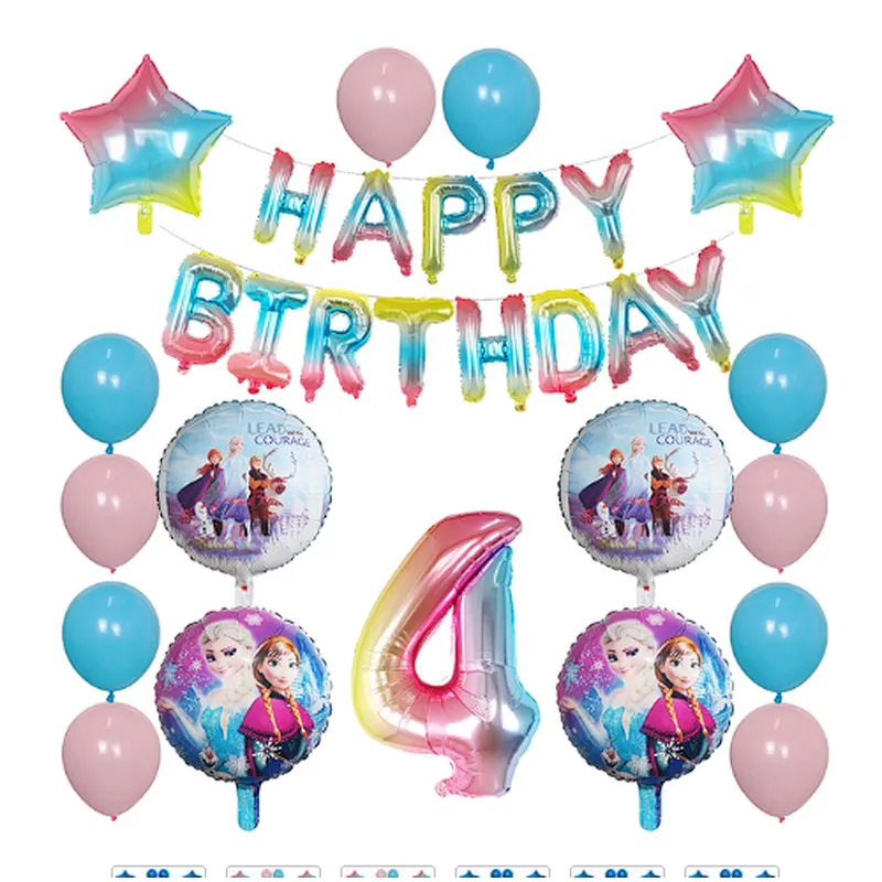 Elsa Disney Frozen Princess Blue Balloon Set Happy Birthday Letter Banner Number Foil Balloon And Latex Balloon Aluminum Film Globos For Children Birthday Party Decorations