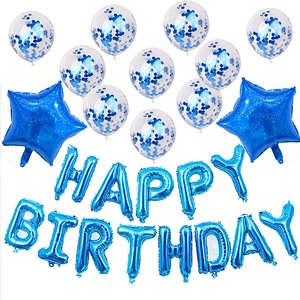 16Inch Happy Birthday Foil Set With Confetti Latex Balloon Laser Aluminum Film Star For Girls Boys Gift Birthday Party Decorations Set