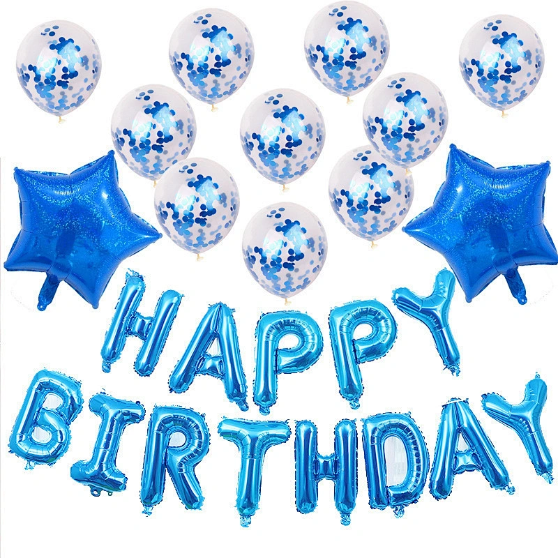 16Inch Happy Birthday Foil Set With Confetti Latex Balloon Laser Aluminum Film Star For Girls Boys Gift Birthday Party Decorations Set