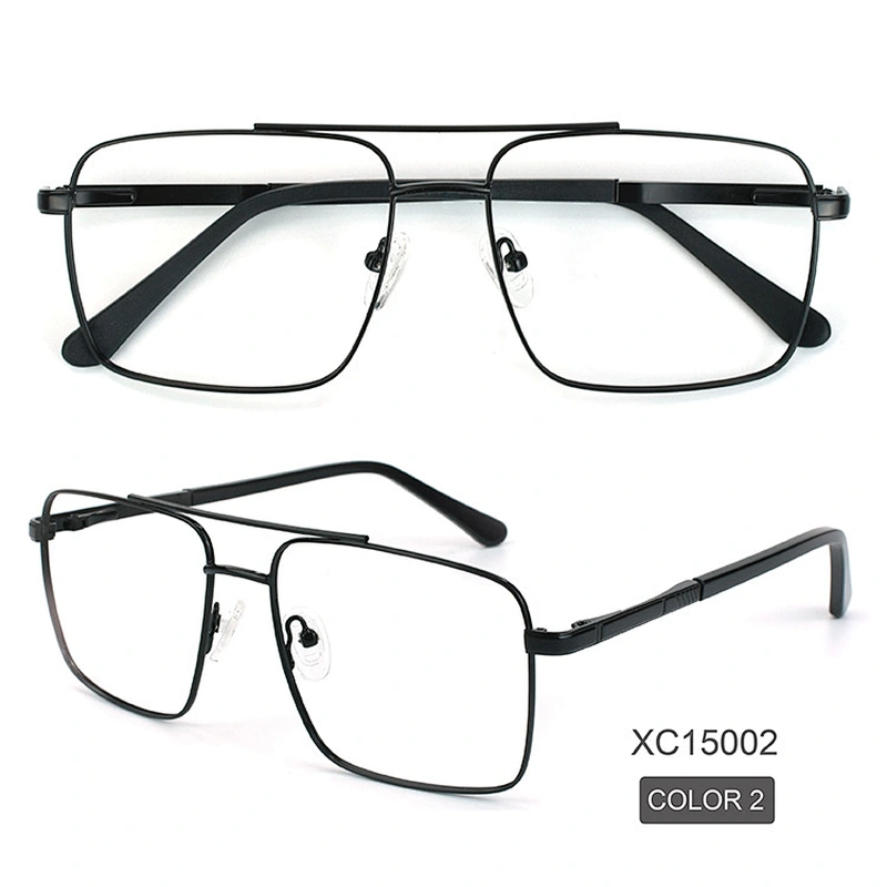 Squared double bridge eyeglasses frame metal optical frames oversized