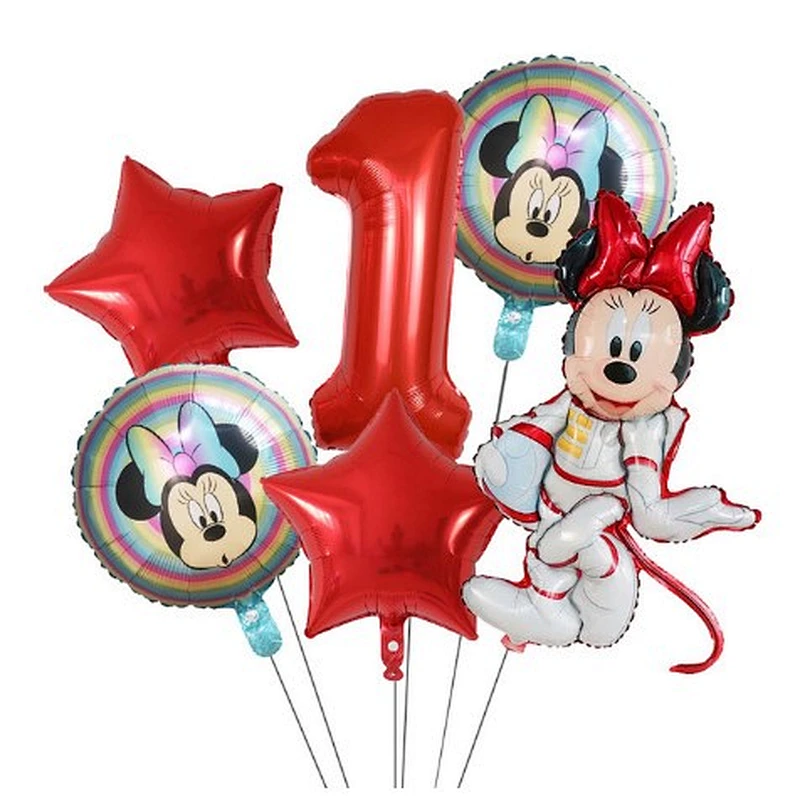 Hot selling 6pcs Mickey Minnie cartoon balloons set aluminum foil balloon for first birthday baby shower decoration