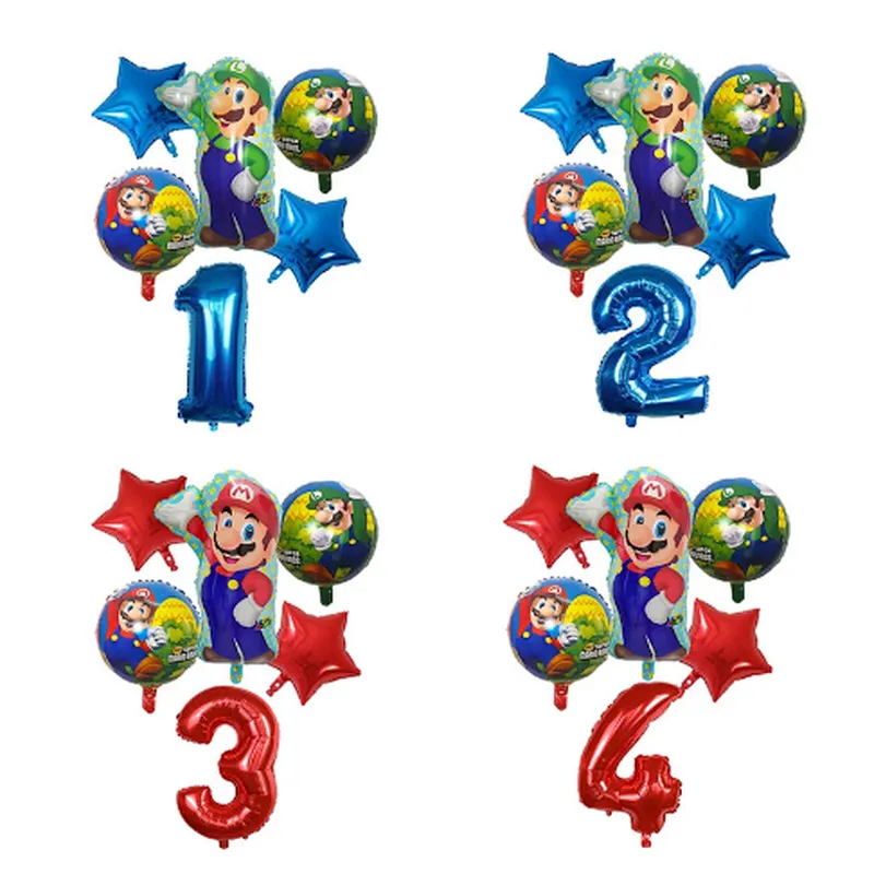 6pcs Super Mario Balloon Latex Mario Bros Balloons For 1 2 3 4 5 6 Birthday Party Decor Baby Shower Lugis Mario Ballons Kids Toy