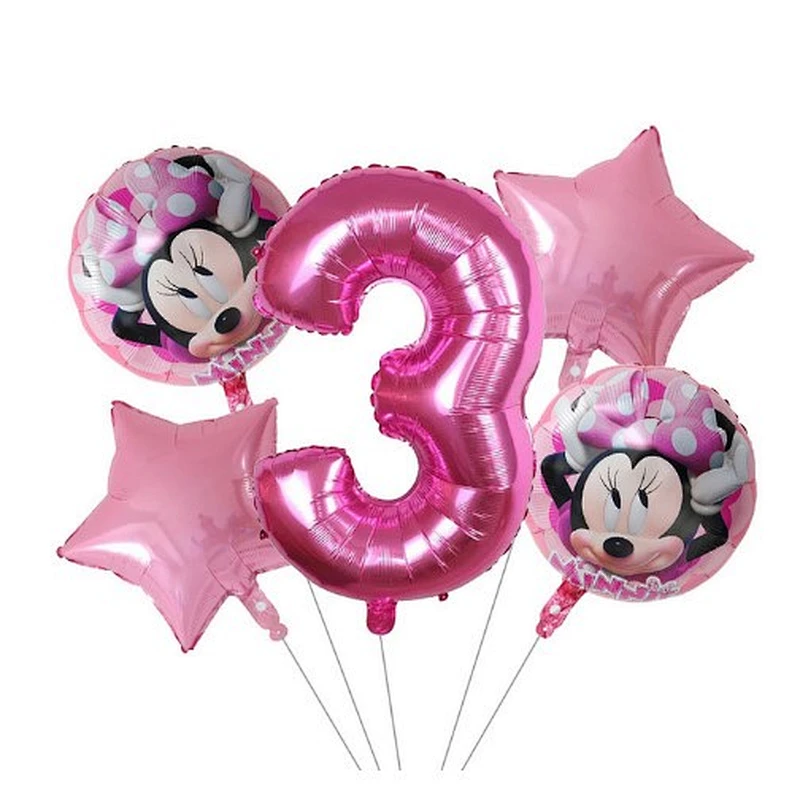 5pcs 18inch Mickey Minnie Foil Balloons Set Pink Gold 30inch Number Globos Baby Shower Kids Happy Birthday Party Decoration Toys