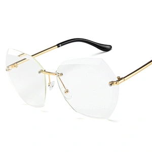 2021 Gold Metal Women Retro Hotsale Frameless Rimless Square Oversized Sunglasses