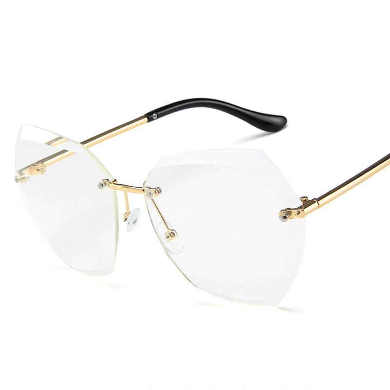 2021 Gold Metal Women Retro Hotsale Frameless Rimless Square Oversized Sunglasses