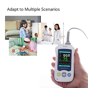 Hand-held pulse oximeter for adults, children and newborns with finger clip pulse oximetry monitor