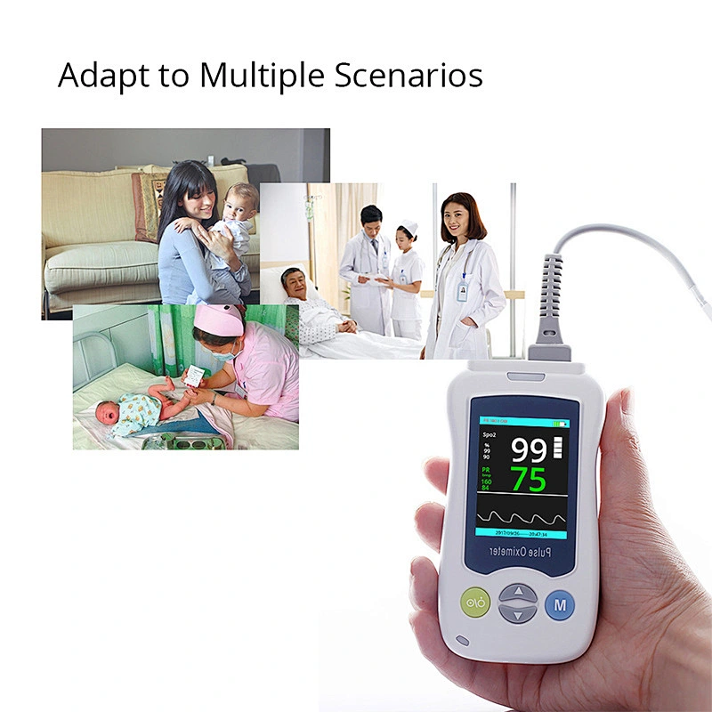 Hand-held pulse oximeter for adults, children and newborns with finger clip pulse oximetry monitor