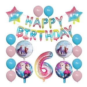 Elsa Disney Frozen Princess Blue Balloon Set Happy Birthday Letter Banner Number Foil Balloon And Latex Balloon Aluminum Film Globos For Children Birthday Party Decorations