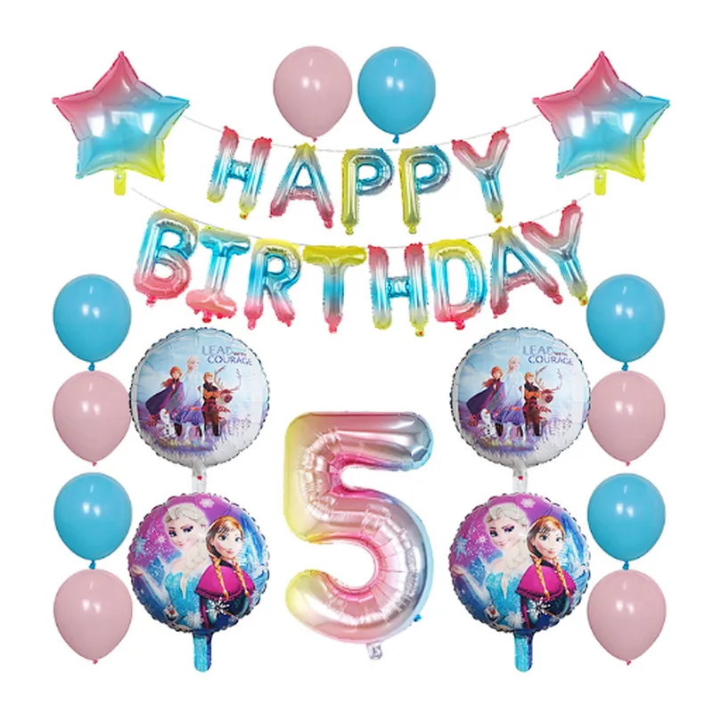 Elsa Disney Frozen Princess Blue Balloon Set Happy Birthday Letter Banner Number Foil Balloon And Latex Balloon Aluminum Film Globos For Children Birthday Party Decorations