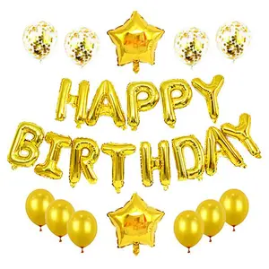 Happy Birthday Set With Foil Banner Balloon And Latex Ballon For Birthday Party Decorations