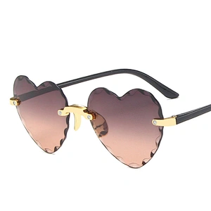2021 Inventory Metal Love Gradient Shades Rimless Heart Glasses Shaped Sunglasses Women