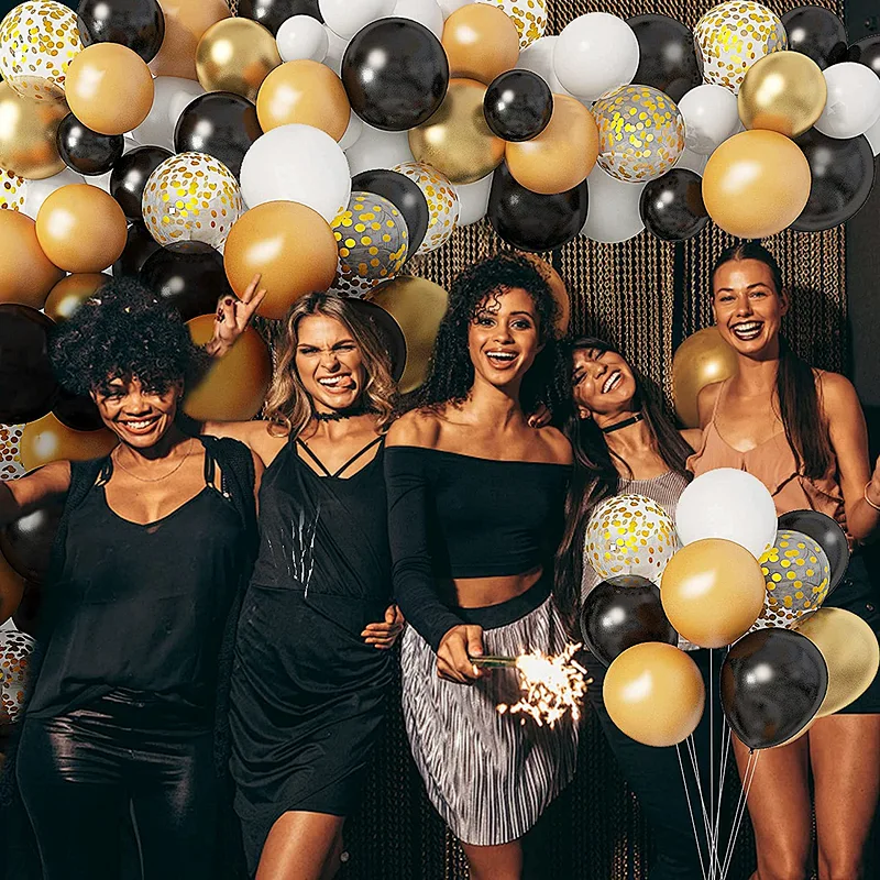 137Pcs Metallic Confetti Latex Balloons Arch Garland Kit for Men Women Birthday Party Graduation Anniversary Wedding Decorations