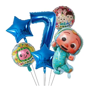 6Pcs Cocomelon Foil Balloons 30inch Blue Number Balloons Baby Shower Happy Birthday Party Decor TV Show Toys For Kids Supplies